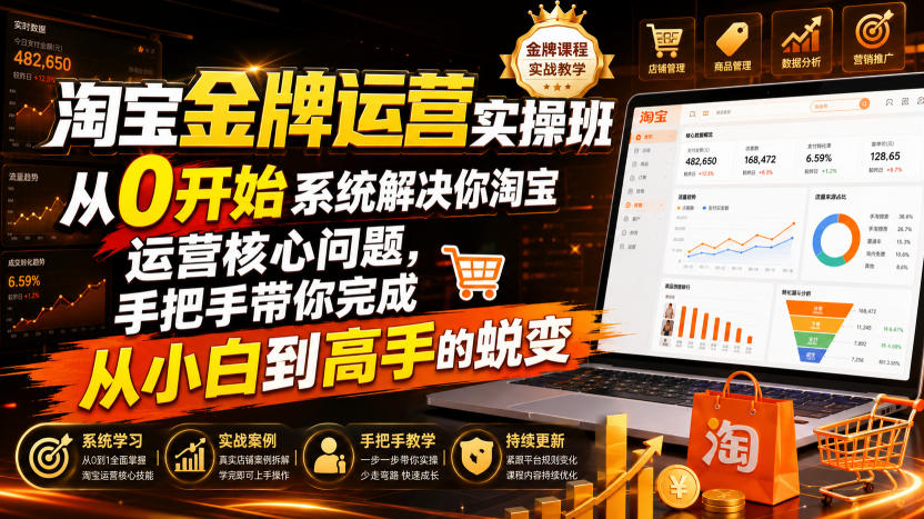 淘宝金牌运营实操班，从0开始系统解决你淘宝运营核心问题，手把手带你完成从小白到高手的蜕变（2026年7月）-海之城短剧项目