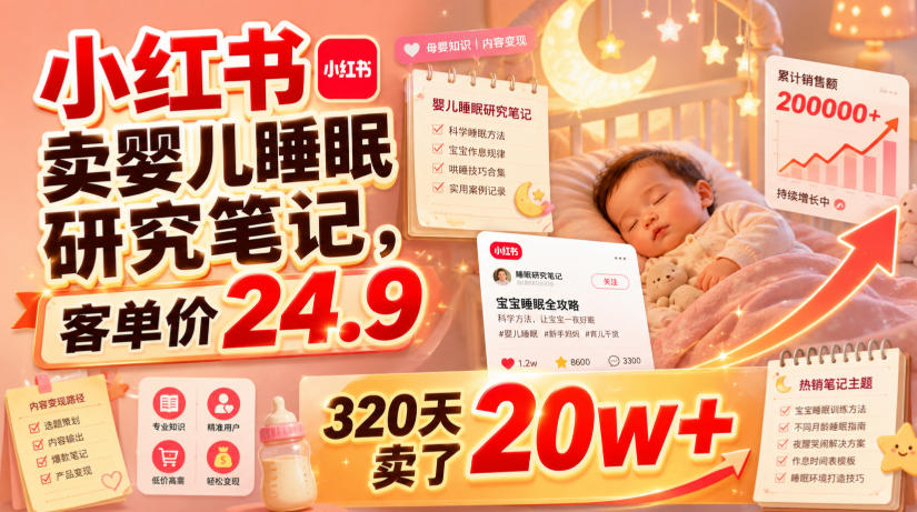 小红书卖婴儿睡眠研究笔记，客单价24.9，320天卖了20w+-海之城短剧项目