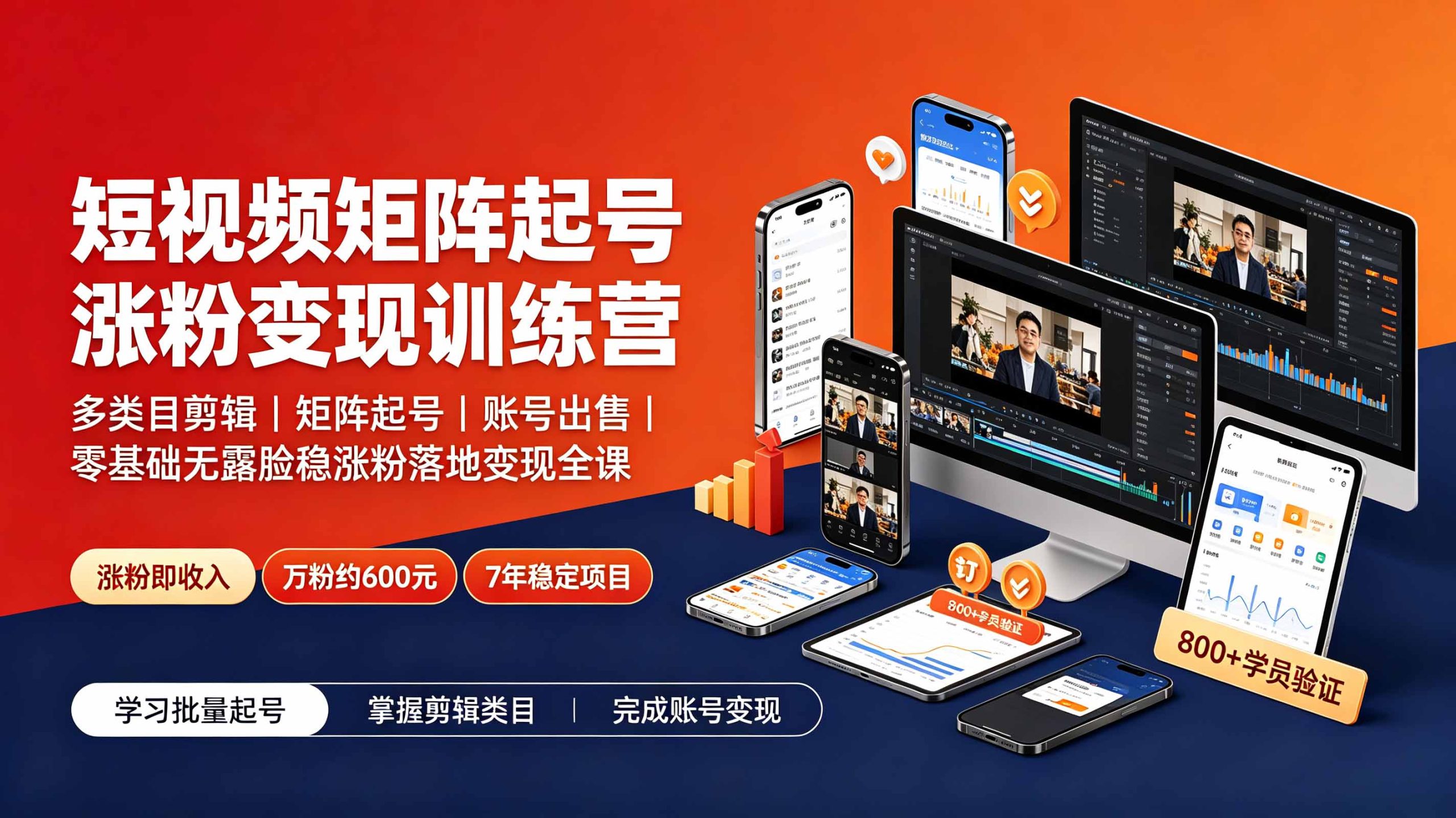 短视频矩阵起号涨粉变现训练营｜多类目剪辑·矩阵起号·账号出售，0基础无露脸稳涨粉落地变现全课-更新-海之城短剧项目