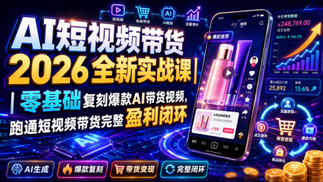 AI短视频带货2026全新实战课｜零基础复刻爆款AI带货视频，跑通短视频带货完整盈利闭环-海之城短剧项目