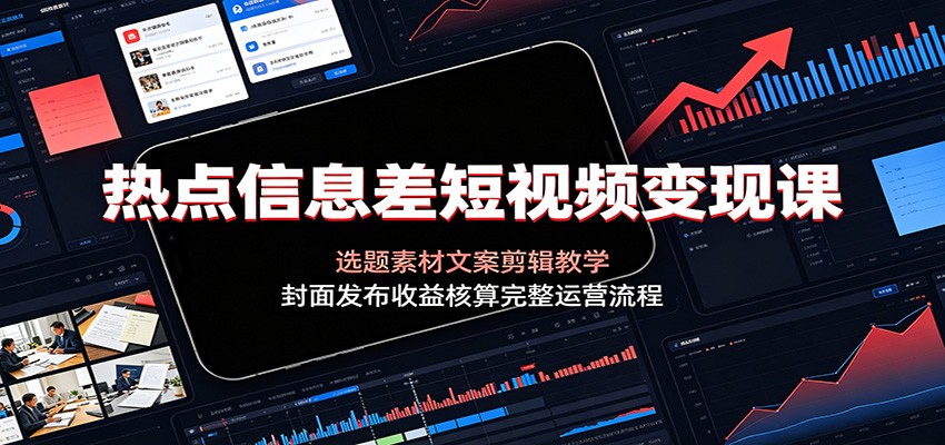 热点信息差短视频变现课：选题素材文案剪辑教学，封面发布收益核算完整运营流程-海之城短剧项目
