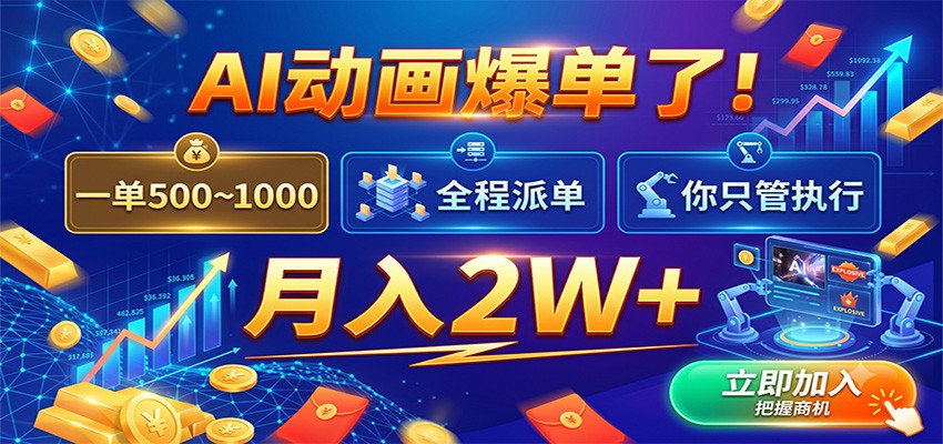 AI动画爆单了！一单500~1000，全程派单，你只管执行，月入2W+-海之城短剧项目
