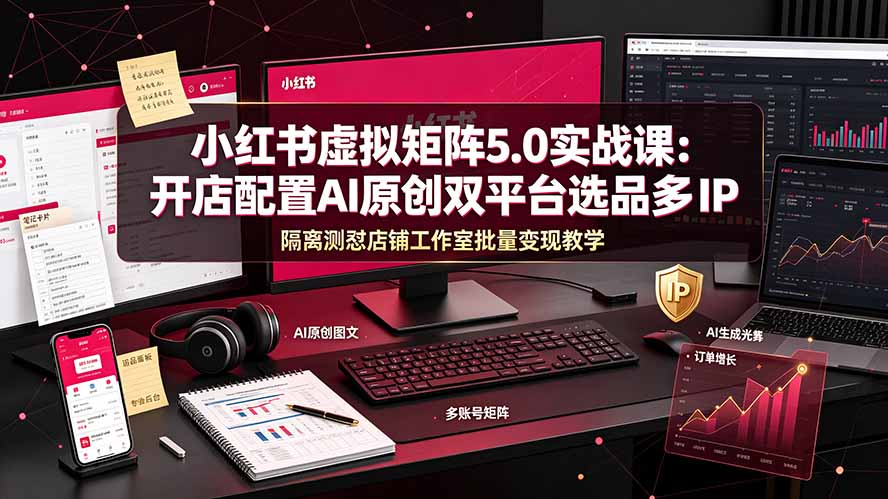 小红书虚拟矩阵5.0实战课：开店配置｜AI原创｜双平台选品｜多IP隔离｜测怼店铺工作室批量变现实操教学-海之城短剧项目