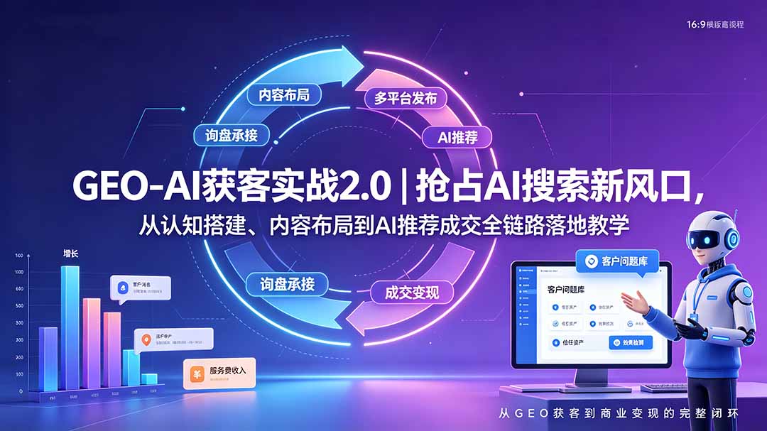 GEO-AI获客实战｜抢占AI搜索新风口，从认知搭建、内容布局到AI推荐成交全链路落地教学-海之城短剧项目