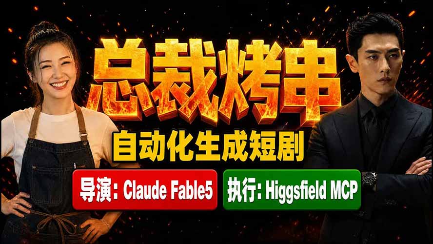 《总裁烤串》真人短剧全自动诞生！Claude Fable5 当导演，Higgsfield MCP 执行！-海之城短剧项目