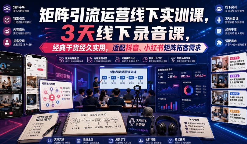 嗨推矩阵引流运营线下实训课，3天线下录音课，经典干货经久实用，适配抖音、小红书矩阵拓客需求-海之城短剧项目