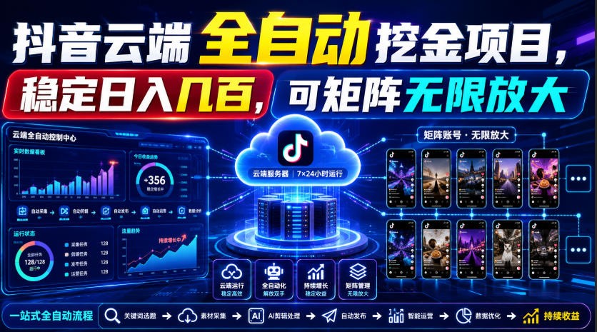 Dy云端全自动挖金项目，稳定日入几百，可矩阵无限放大！-海之城短剧项目