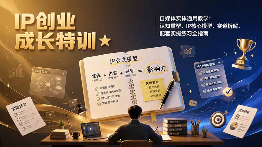 IP创业成长特训★自媒体实体通用教学：认知重塑、IP核心模型、赛道拆解、配套实操练习全指南-海之城短剧项目