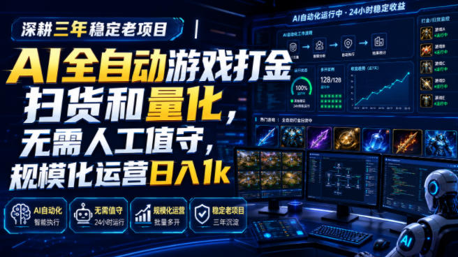 AI全自动游戏打金扫货和量化，规模化运营日入1k，深耕三年稳定老项目！-海之城短剧项目