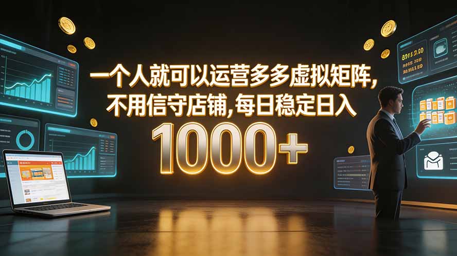 一个人就可以运营多多虚拟矩阵，不用值守店铺，每日稳定日入 1000+-海之城短剧项目