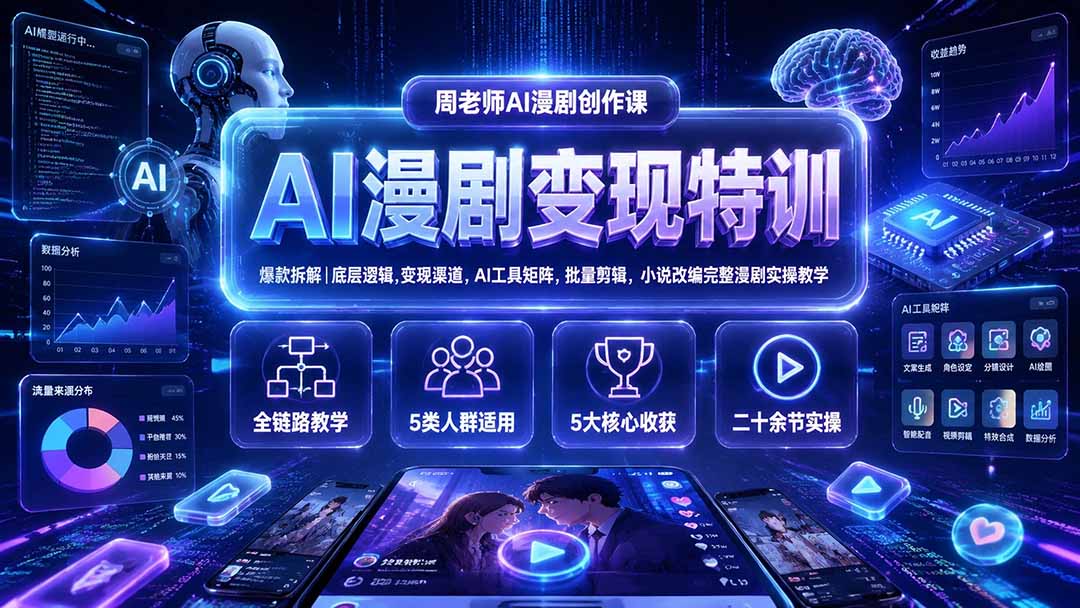 AI漫剧变现特训★爆款拆解｜底层逻辑，变现渠道，AI工具矩阵，批量剪辑，小说改编完整漫剧实操教学-海之城短剧项目