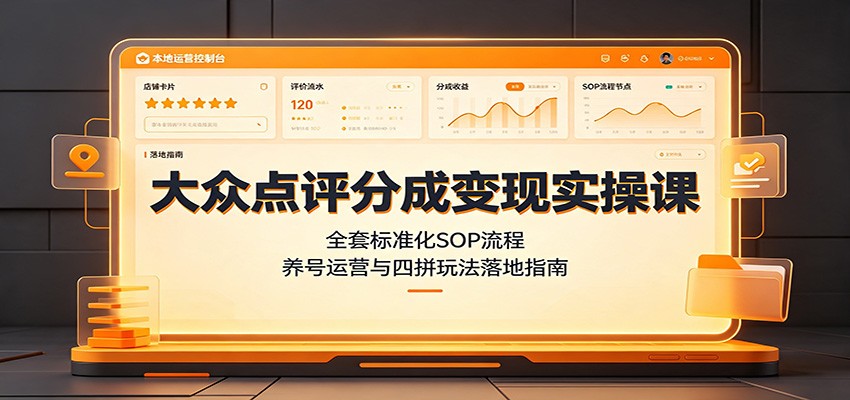 大众点评分成变现实操课：全套标准化SOP流程，养号运营与四拼玩法落地指南-海之城短剧项目