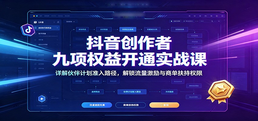 抖音创作者九项权益开通实战课：详解伙伴计划准入路径，解锁流量激励与商单扶持权限-海之城短剧项目