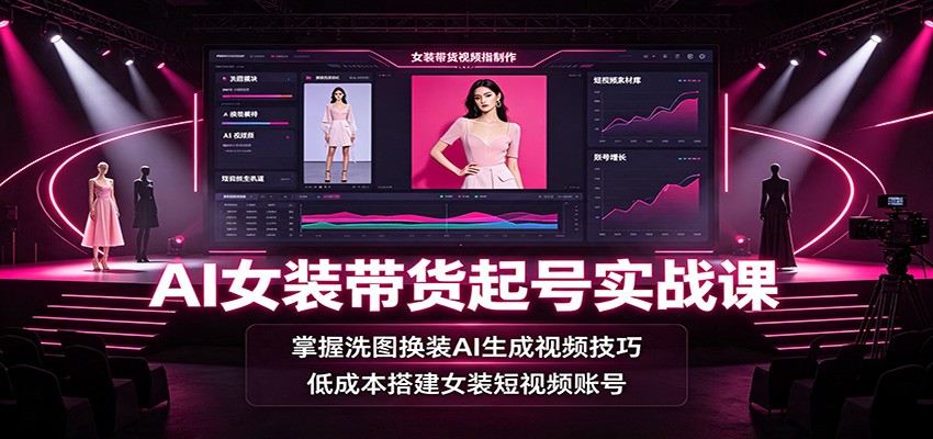 AI女装带货起号实战课：掌握洗图换装AI生成视频技巧，低成本搭建女装短视频账号-海之城短剧项目