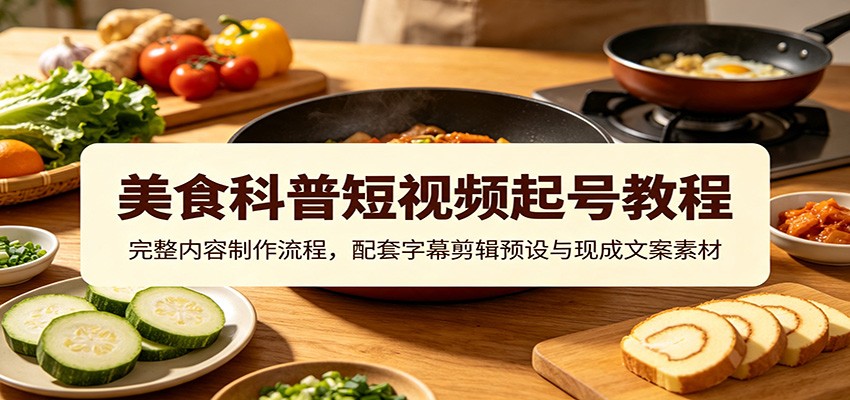 美食科普短视频起号教程：完整内容制作流程，配套字幕剪辑预设与现成文案素材-海之城短剧项目