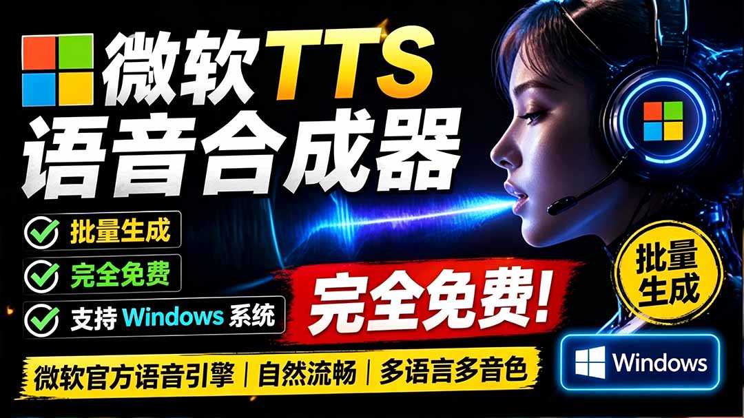 微软 TTS 免费语音配音生成器，完全免费，支持多语音、多音色选择，Windows系统专用 TTS语音合成器-海之城短剧项目
