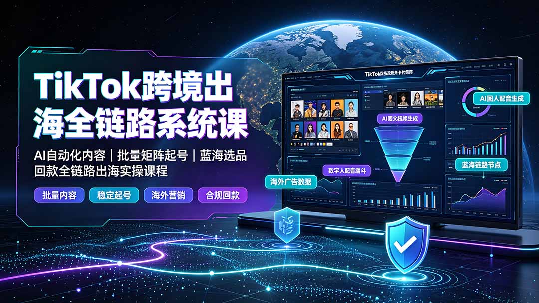 TikTok跨境出海全链路系统课-2026年7月：AI自动化内容｜批量矩阵起号｜蓝海选品回款全链路出海实操课程-海之城短剧项目