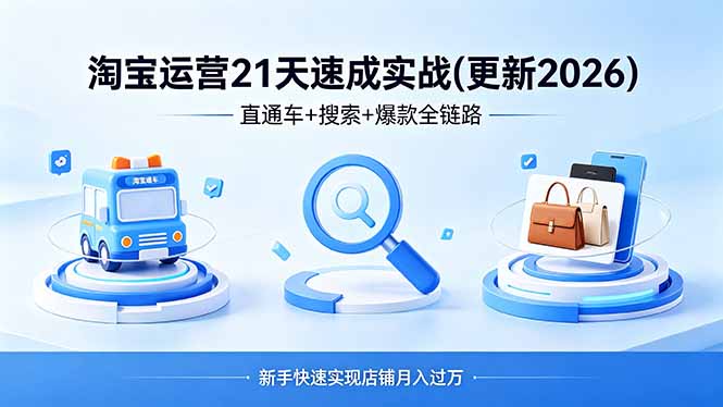 淘宝运营21天速成实战(更新4月)，直通车+搜索+爆款全链路，新手快速实现店铺月入过万-海之城短剧项目