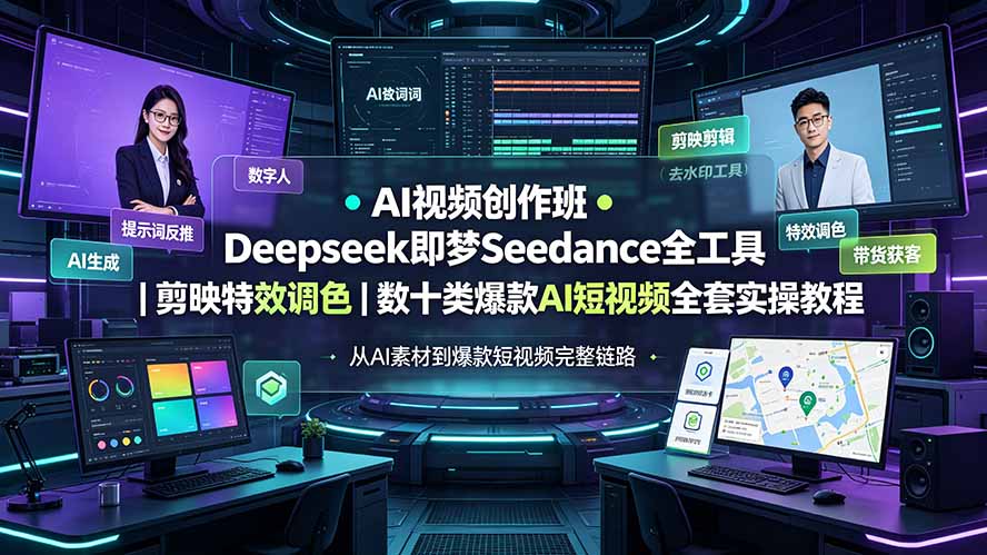 AI视频创作班◆Deepseek即梦Seedance全工具｜剪映特效调色｜数十类爆款AI短视频全套实操教程-海之城短剧项目