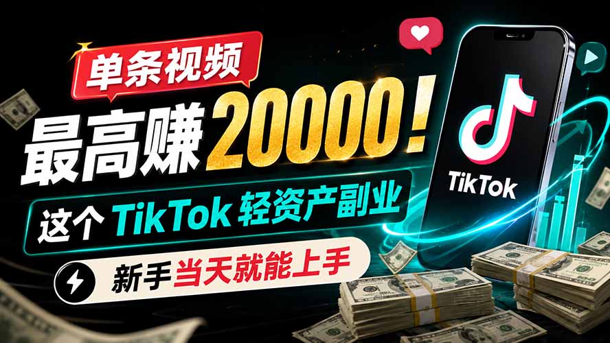 单条视频最高赚 20000！这个 TikTok 轻资产副业，新手当天就能上手-海之城短剧项目