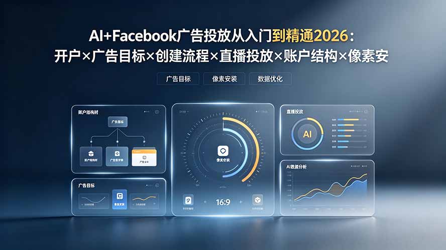 AI+Facebook广告投放从入门到精通2026：开户×广告目标×创建流程×直播投放×账户结构×像素安装×AI赋能-海之城短剧项目