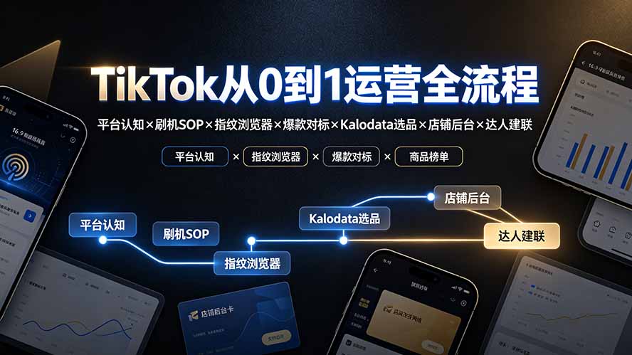 TikTok从0到1运营全流程：平台认知×刷机SOP×指纹浏览器×爆款对标×Kalodata选品×店铺后台×达人建联-海之城短剧项目