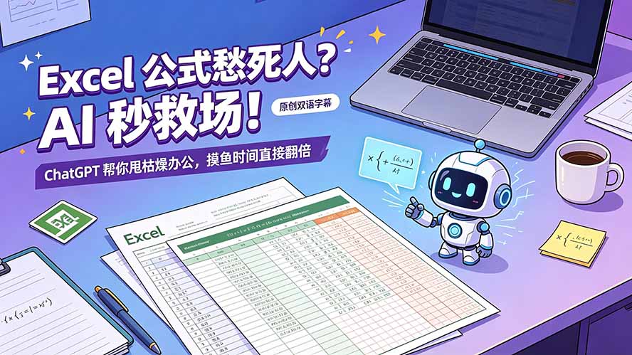 Excel 公式愁死人？AI 秒救场！ChatGPT 帮你甩枯燥办公，摸鱼时间直接翻倍【原创双语字幕】-海之城短剧项目