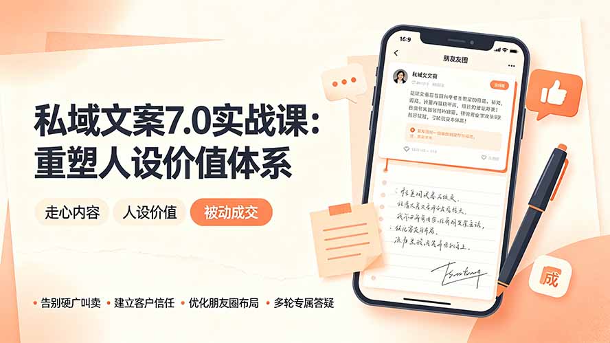 私域文案实战课7.0：重塑人设价值体系｜-告别硬广推销×走心内容×自我价值塑造，实现被动成交-海之城短剧项目
