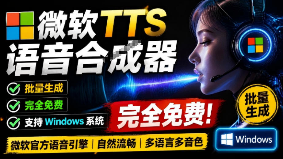微软TTS免费语音配音生成器，完全免费，支持多语音、多音色选择，Windows系统专用TTS语音合成器-海之城短剧项目