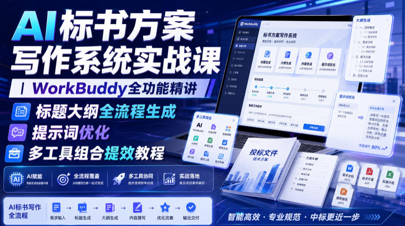 AI标书方案写作系统实战课｜WorkBuddy全功能精讲・标题大纲全流程生成・提示词优化・多工具组合提效教程-海之城短剧项目