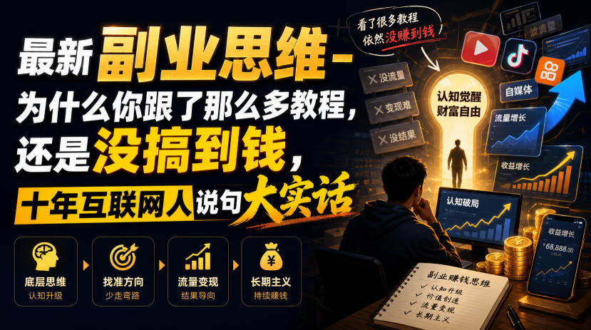 最新副业思维-为什么你跟了那么多教程，还是没搞到钱，十年互联网人说句大实话-海之城短剧项目