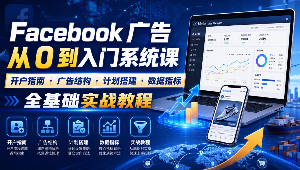 Facebook广告新手从0到入门系统课｜开户指南・广告结构・计划搭建・数据指标全基础实战教程-海之城短剧项目