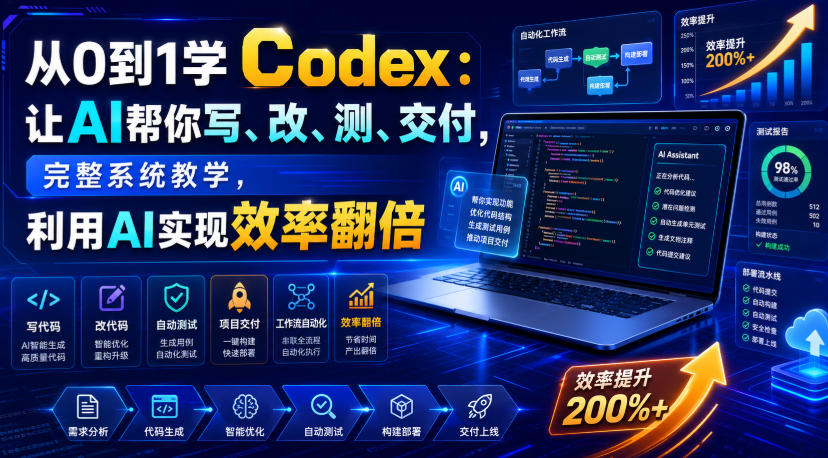从0到1学Codex：让AI帮你写、改、测、交付，完整系统教学，利用AI实现效率翻倍-海之城短剧项目