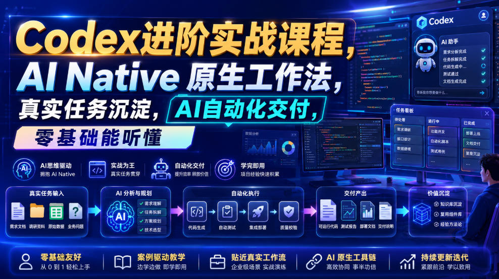 Codex进阶实战课｜AI Native原生工作法，22节真实任务落地，从配置到AI自动化交付全链路教程-海之城短剧项目