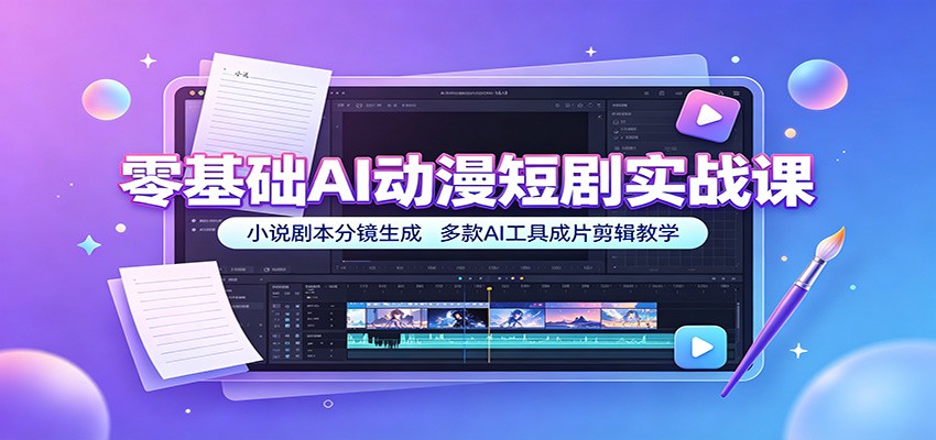 零基础AI动漫短剧实战课：小说剧本分镜生成，多款AI工具成片剪辑教学-海之城短剧项目