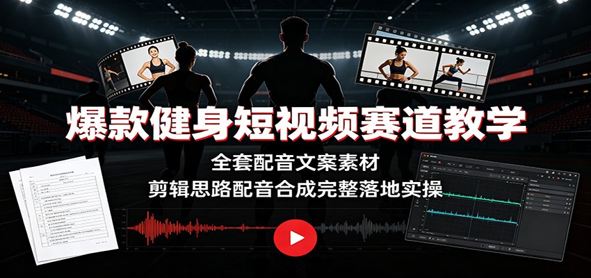 爆款健身短视频赛道教学：全套配音文案素材，剪辑思路配音合成完整落地实操-海之城短剧项目