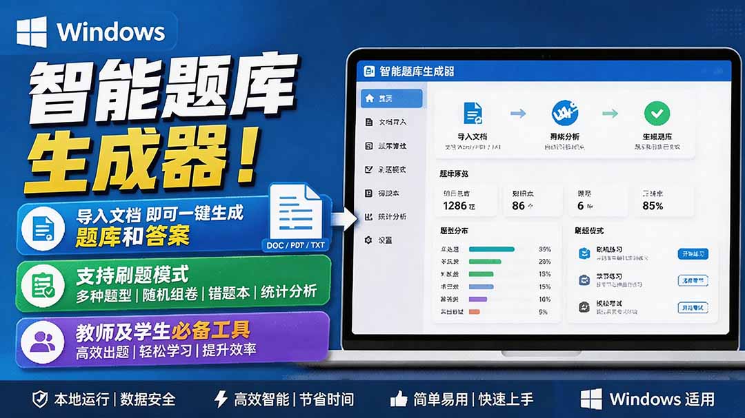 Windows 智能题库刷题软件！导入文档一键生成题库和答案，并支持刷题模式，教师及学生必备工具 原创-海之城短剧项目