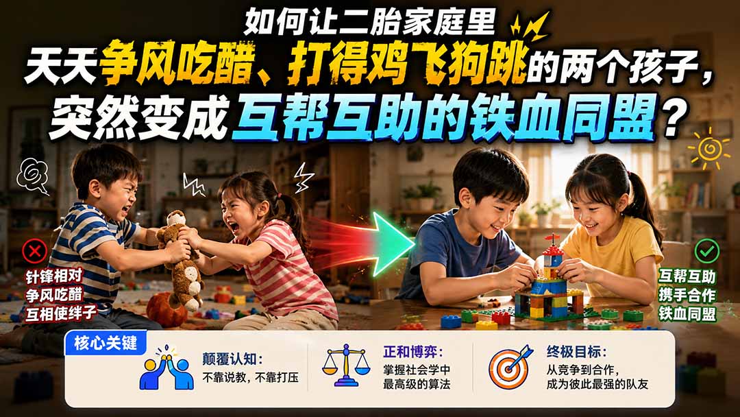 付费文章：如何让二胎家庭里天天争风吃醋、打得鸡飞狗跳的两个孩子，突然变成互帮互助的铁血同盟？-海之城短剧项目