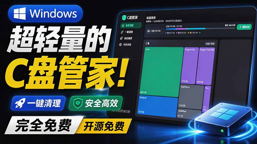 Windows 超轻量的C盘管家！超级有特点，支持磁盘分析及清理提醒，2M大小体积，完全免费 C盘管家-海之城短剧项目