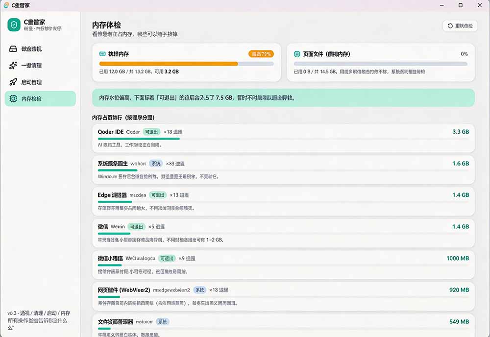 Windows 超轻量的C盘管家！超级有特点，支持磁盘分析及清理提醒，2M大小体积，完全免费 C盘管家