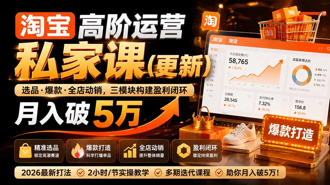 淘宝高阶运营私家课（更新26年4月18）：选品、爆款、全店动销，三模块构建盈利闭环，月入破5万-海之城短剧项目