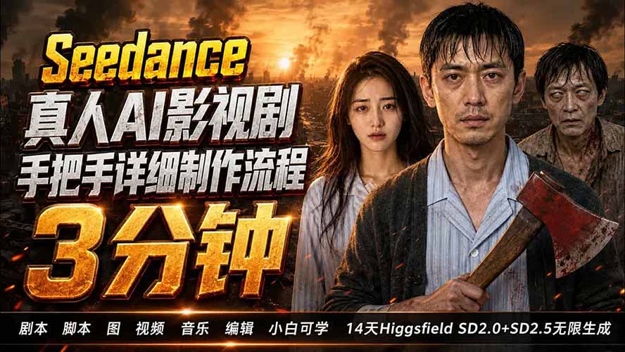 3分钟真人AI影视剧怎么做？SD 2.0手把手完整制作流程｜Higgsfield 14天SD 2.0/2.5无限生成-海之城短剧项目
