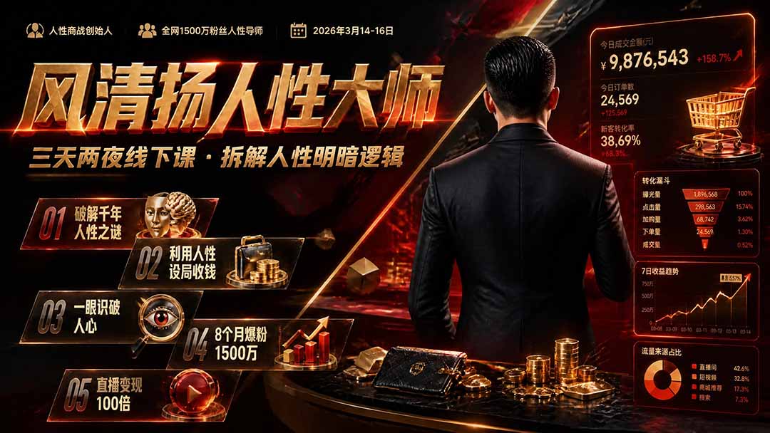 风清扬人性大师-三天两夜3月14-16线下课2026年｜拆解人性明暗逻辑，识人避坑，千万粉涨粉+直播百倍变现实战教学-海之城短剧项目