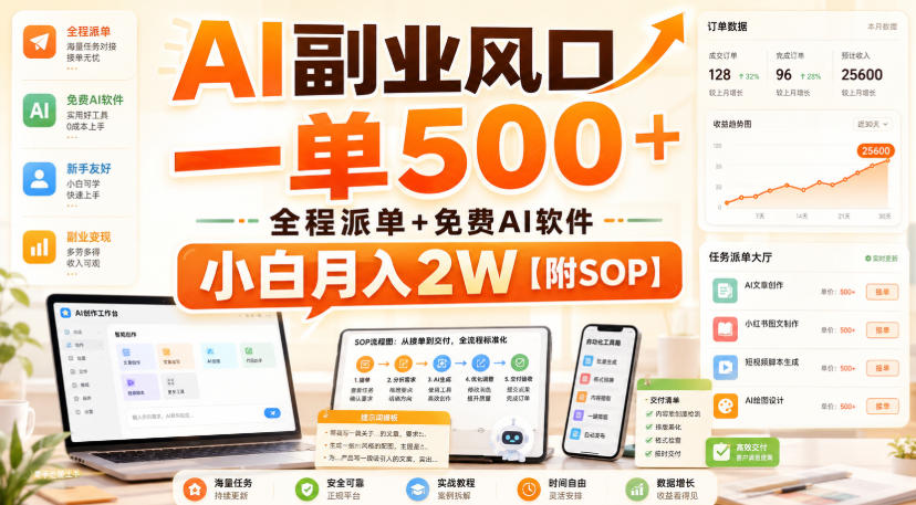 AI副业风口，一单500+，全程派单+免费AI软件，小白月入2W【附SOP】-海之城短剧项目