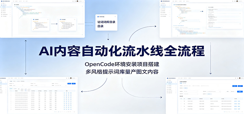 AI内容自动化流水线全流程：OpenCode环境安装项目搭建，多风格提示词库量产图文内容-海之城短剧项目