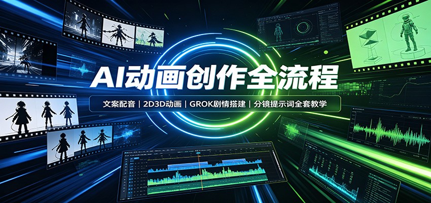 AI动画创作全流程：文案配音，2D3D动画，GROK剧情搭建，分镜提示词全套教学 - 福缘网