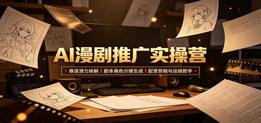 AI漫剧推广实操营：赛道潜力拆解，剧本角色分镜生成，配音剪辑与运镜教学-海之城短剧项目