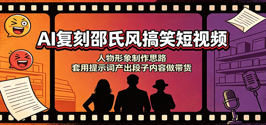 AI复刻邵氏风搞笑短视频：人物形象制作思路，套用提示词产出段子内容做带货-海之城短剧项目