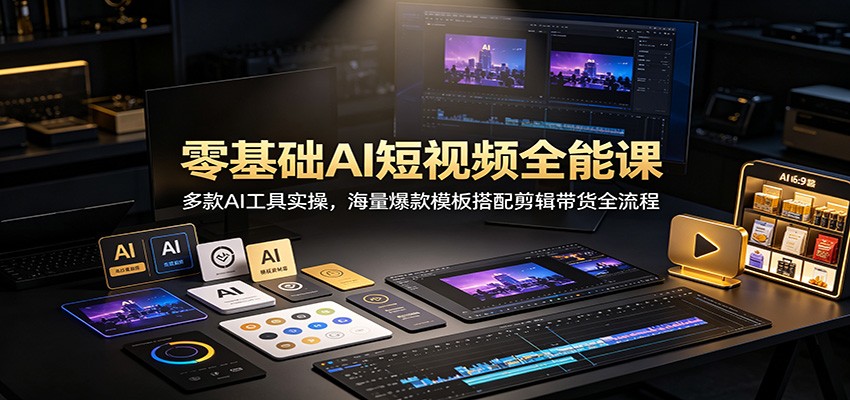 零基础AI短视频全能课：多款AI工具实操，海量爆款模板搭配剪辑带货全流程-海之城短剧项目