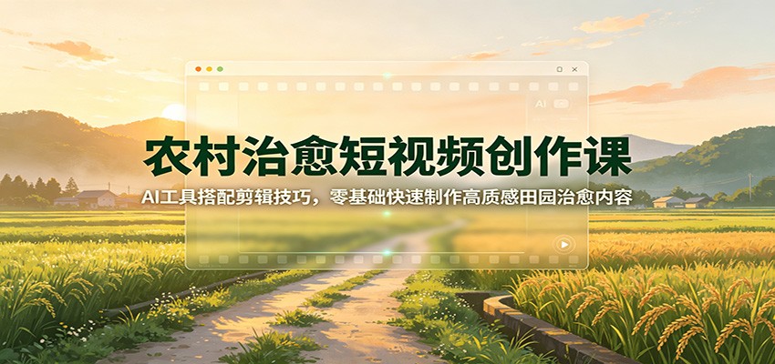 农村治愈短视频创作课：AI工具搭配剪辑技巧，零基础快速制作高质感田园治愈内容-海之城短剧项目